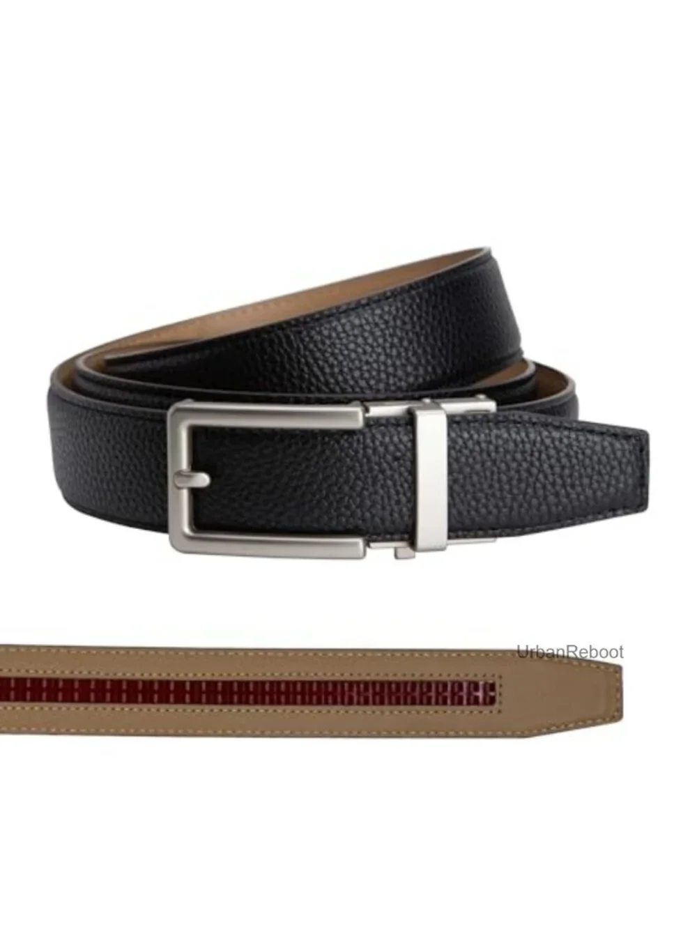 Men's Vegan Leather Ratchet Belt - No-Hole Adjustable Cut-to-Size Golf Dress